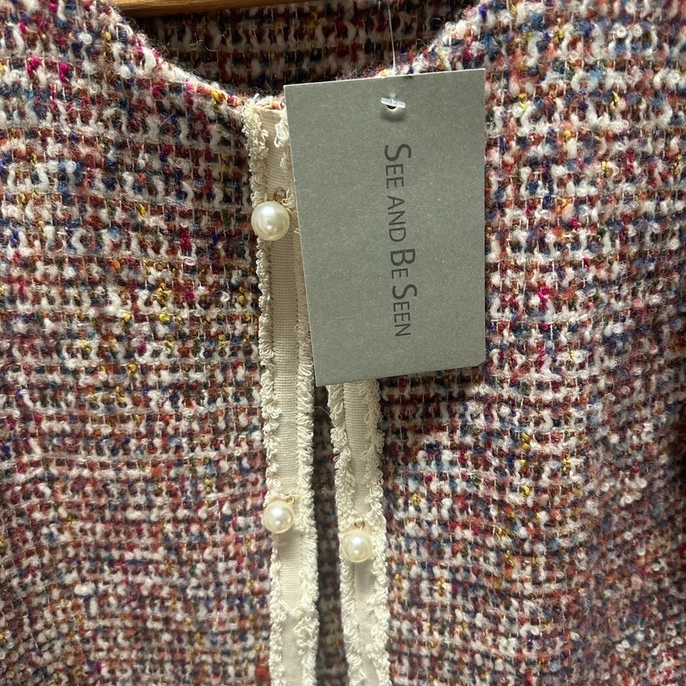 See and Be Seen Women's Multicolor Tweed Jacket with Pearl Button Detail - Picture 3 of 8